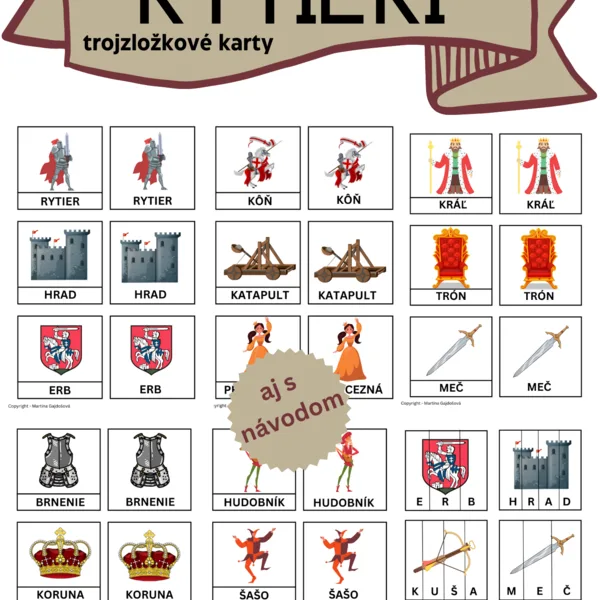 Trojzložkové montessori karty Rytieri