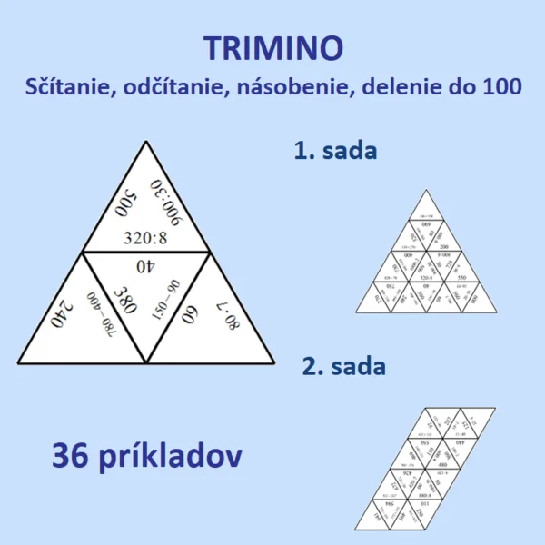 TRIMINO - Sčítanie, odčítanie, násobenie, delenie do 1000
