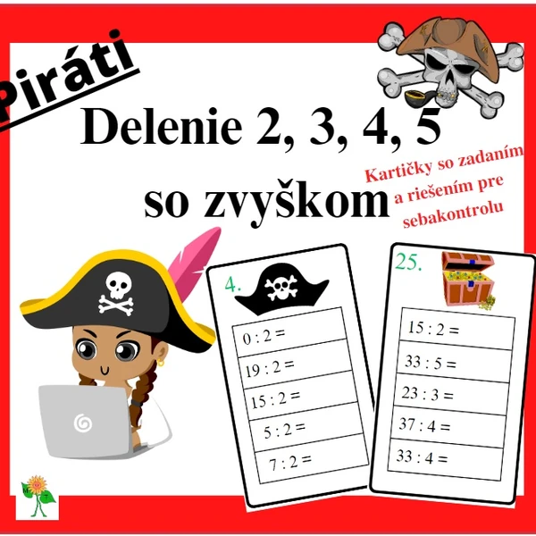 Delenie 2, 3, 4, 5 so zvyškom - piráti
