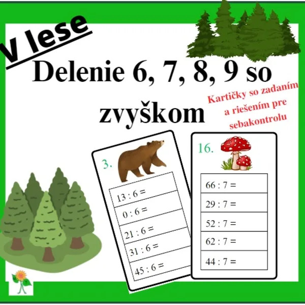 V lese - delenie 6, 7, 8, 9 so zvyškom
