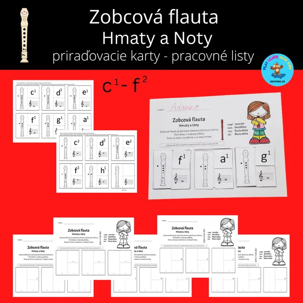 Zobcová flauta - hmaty a noty- priraďovacie karty - pracovné listy