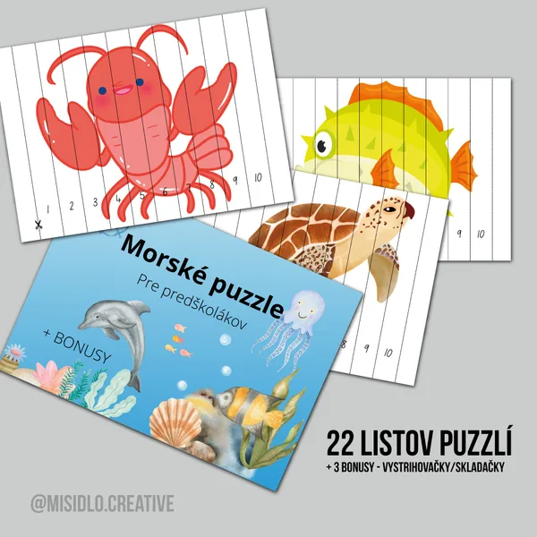 PUZZLE s témou mora (zvieratá, ryby, loď,...)