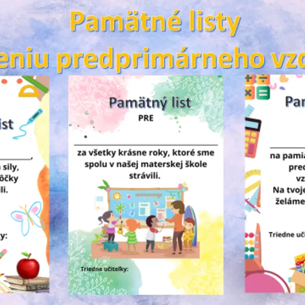 Pamätné listy k ukončeniu predprimárneho vzdelávania 