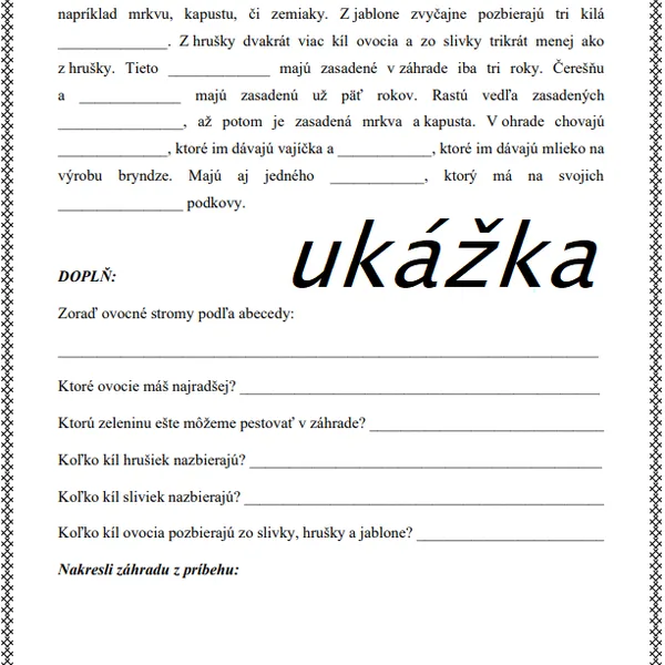 Čítanie s porozumením, dopĺňanie slov do textu