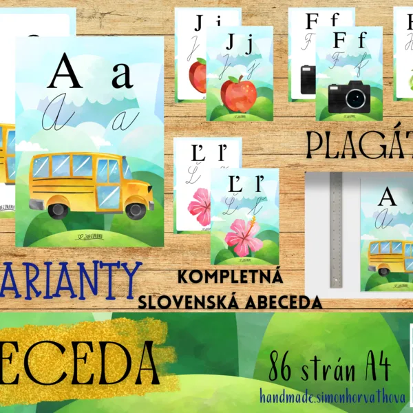 Abeceda - Kompletná Slovenská Abeceda, plagáty A4, písané písmo, výzdoba triedy