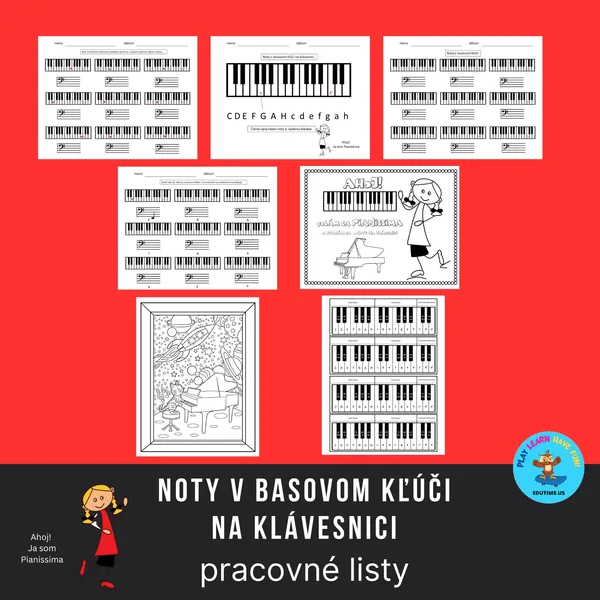 Noty v basovom kľúči na klávesnici - pracovné listy