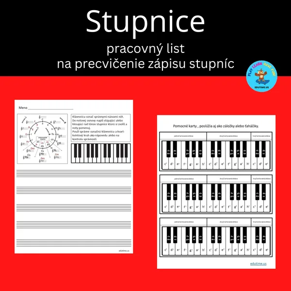 Stupnice - pracovný list na zápis stupníc do notovej osnovy