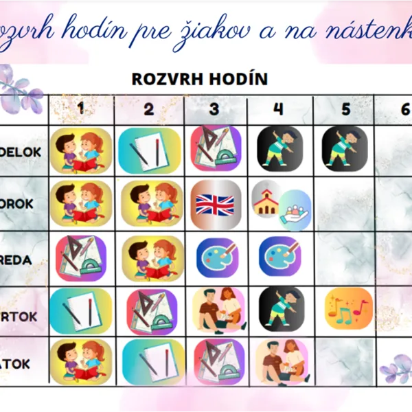 OBRÁZKOVÝ ROZVRH HODÍN NA NÁSTENKU A PRE ŽIAKOV