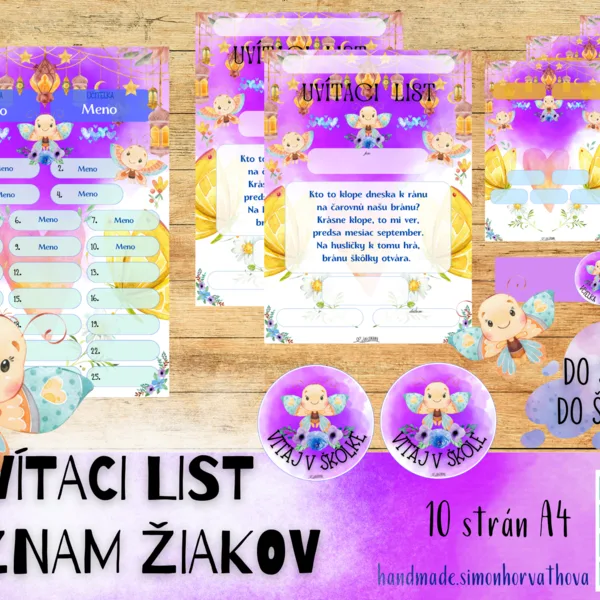 Uvítaci list, Zoznam žiakov, menný zoznam, Motýle, Motýliky, trieda motýlikov