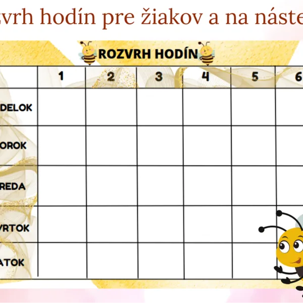 OBRÁZKOVÝ ROZVRH HODÍN NA NÁSTENKU A PRE ŽIAKOV - VČIELKY