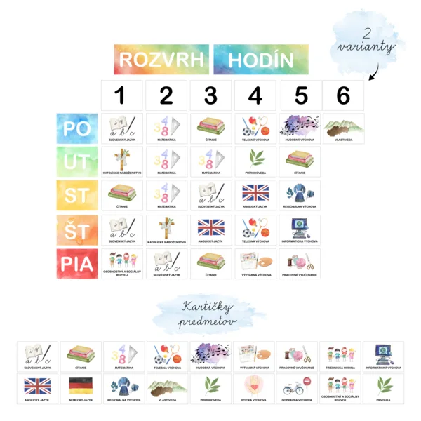Rozvrh hodín pre I. stupeň