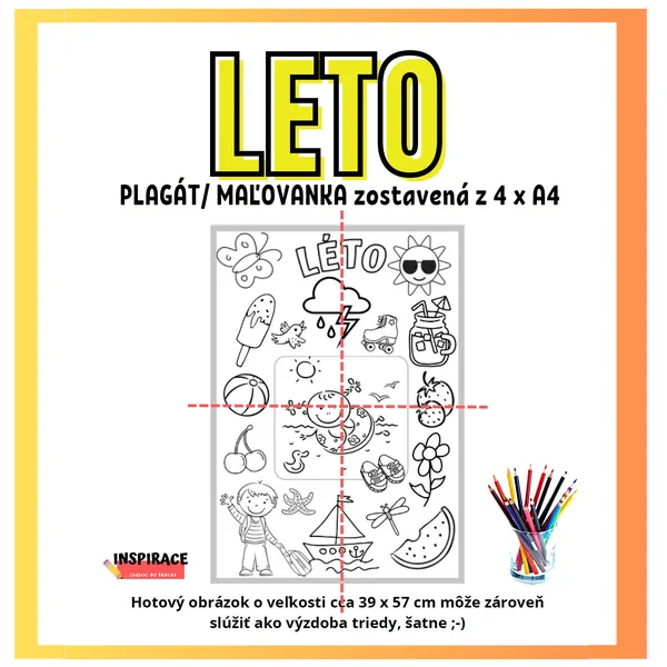VEĽKÉ omaľovánky / plagát LETO (4xA4) ☀️