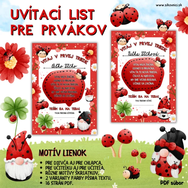 UVÍTACÍ LIST PRE PRVÁKOV - LIENKY