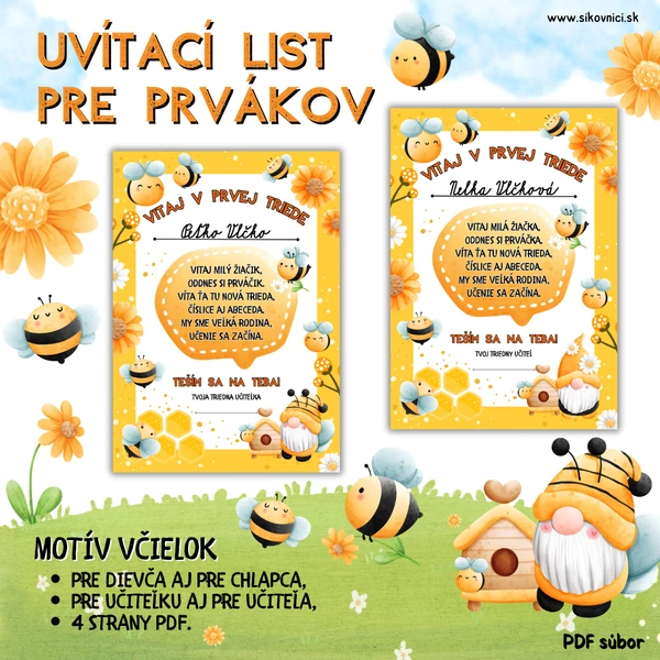 UVÍTACÍ LIST PRE PRVÁKOV - VČIELKY