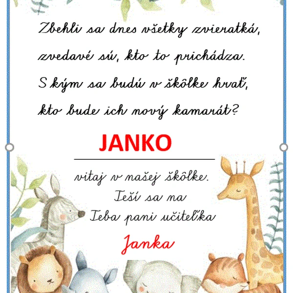 Vitaj v škôlke ZVIERATKÁ