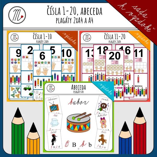 Abeceda a plagáty s číslami 1-20