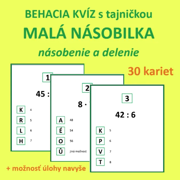 BEHACIA KVÍZ s tajničkou - MALÁ NÁSOBILKA - násobenie a delenie 