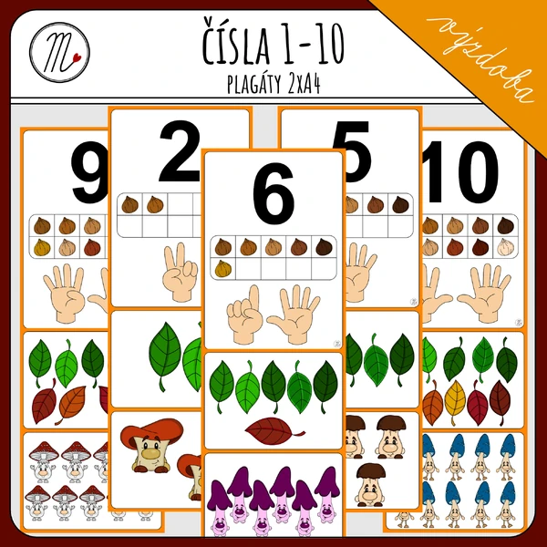 Obrázkové plagáty 2xA4 s číslami 1-10 - HOUBÍCI
