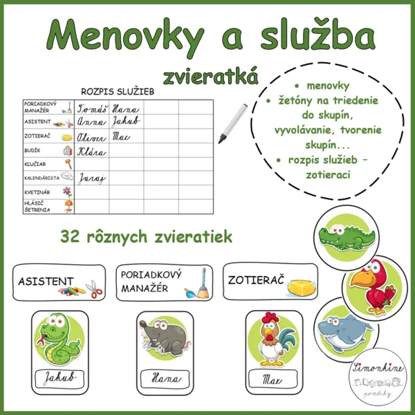 Menovky a rozpis - ZVIERATKÁ