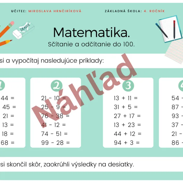 Pracovné listy Matematika 4