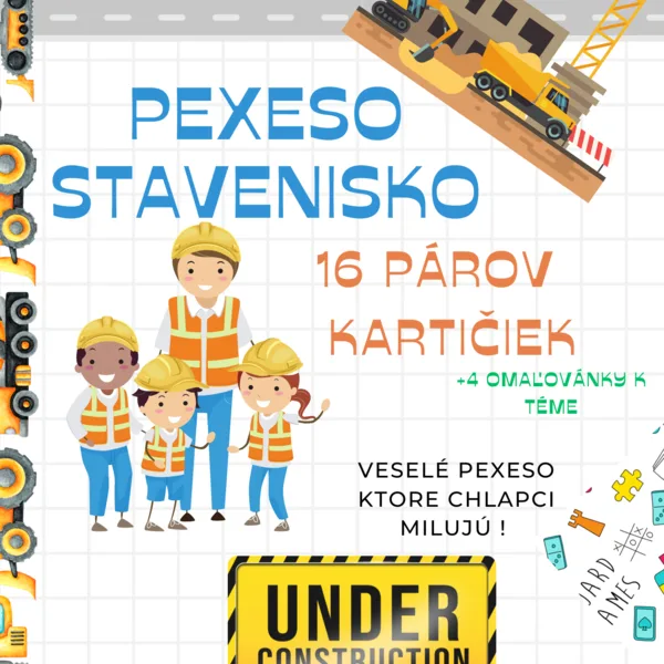 Pexeso stavenisko/ stroje pre malých aj veľkých bágristov 