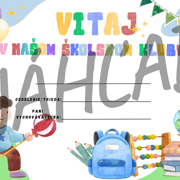 Uvítací list pre deti v ŠKD