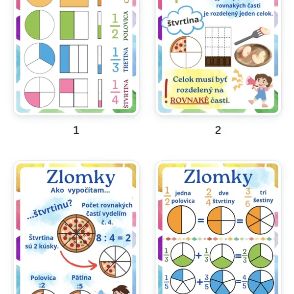 Delenie na rovnaké časti - Zlomky