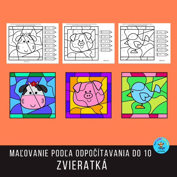 Maľovanie podľa odpočítavania do 10 - zvieratká