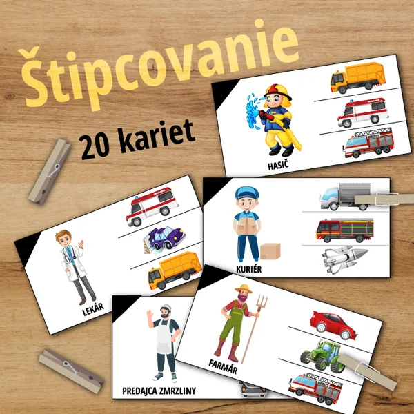 Kartičky povolaní na štipcovanie - spájanie s dopravným prostriedkom