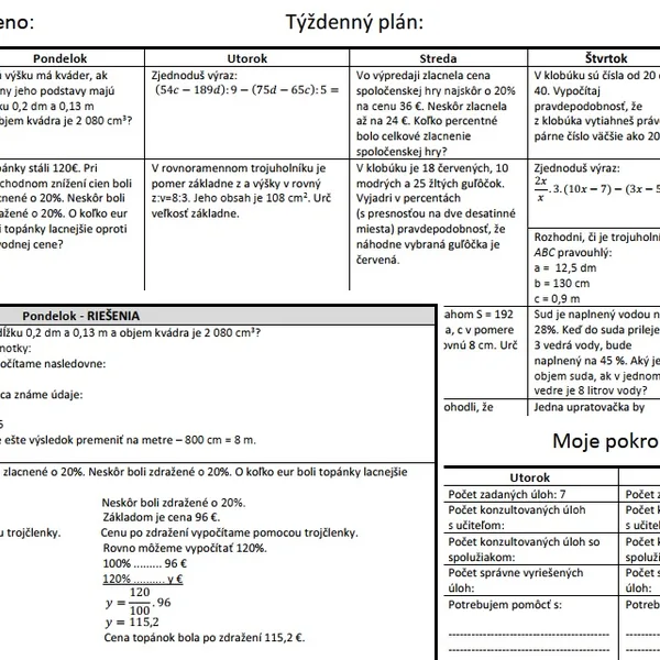 Týždenný plán pre žiakov 9. ročníka - príprava na testovanie T9 a prijímacie skúšky - 5. týždeň