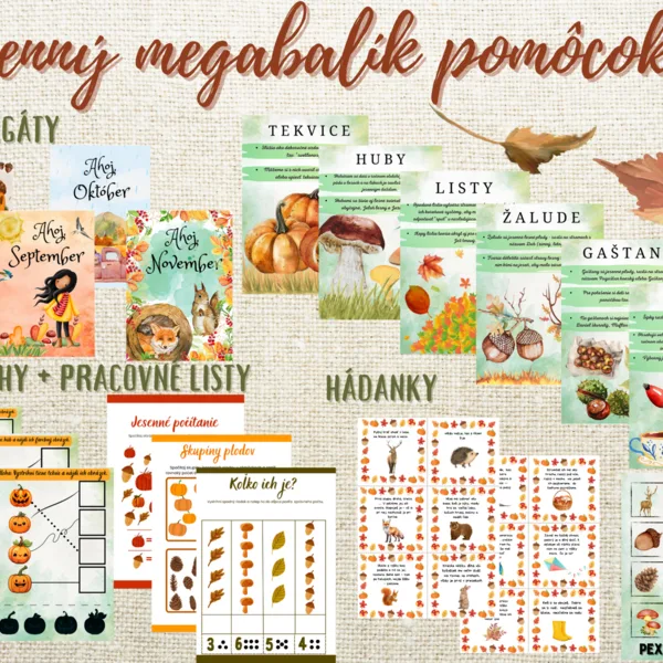 Jesenný megabalík - lesné zvieratá, plody, plagáty, pexeso, pracovné listy
