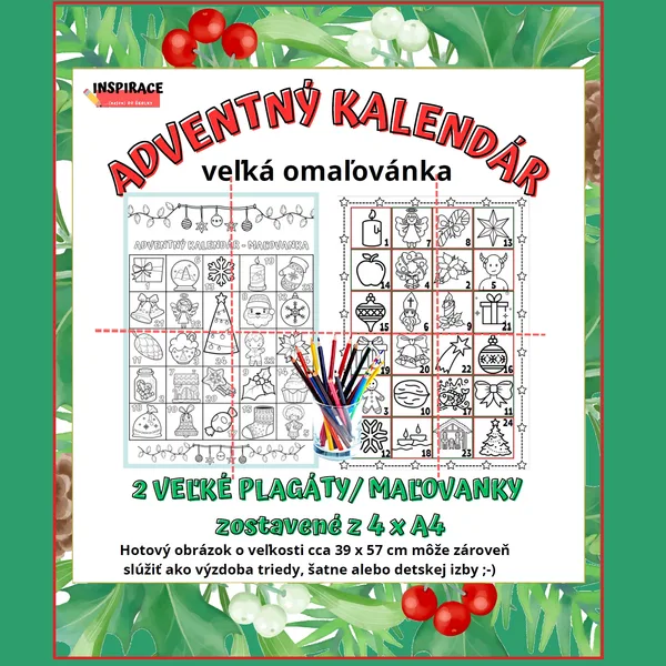VEĽKÉ omaľovánky / plagáty ADVENTNÝ KALENDÁR (4xA4) 