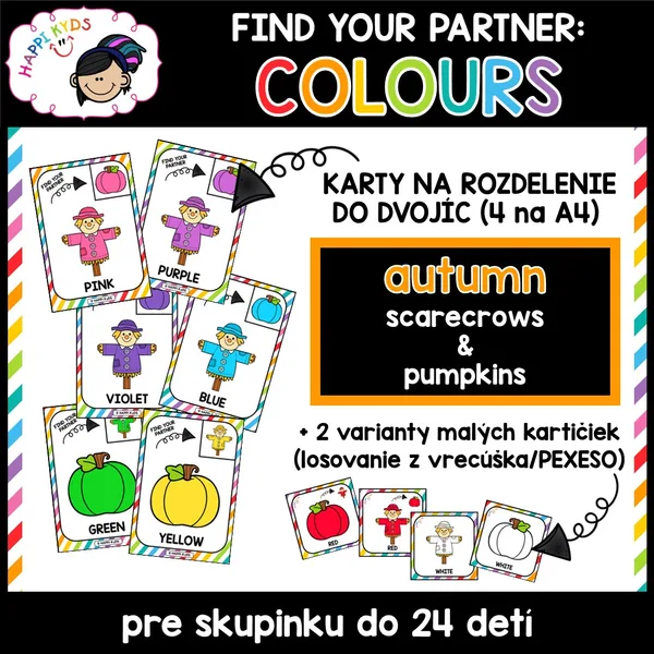 Find your partner - AUTUMN COLOURS - kartičky na rozdelenie do dvojíc a pexeso