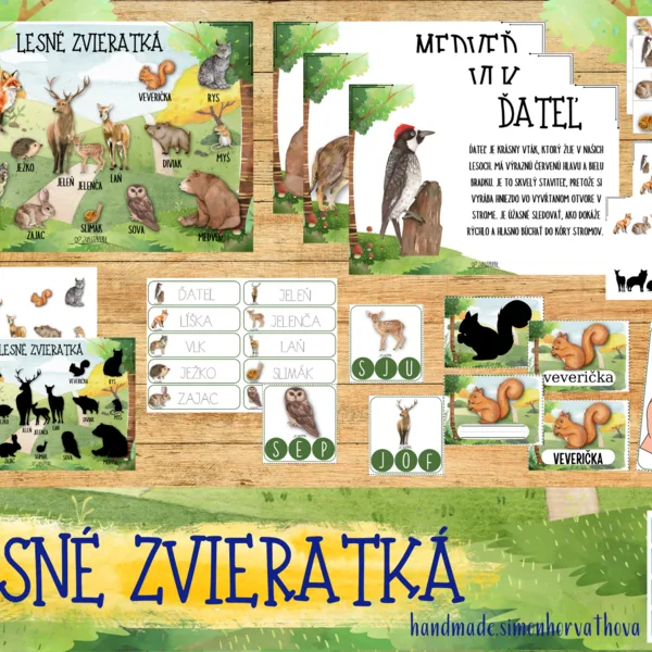 Lesné zvieratká, les, lesné živočíchy, Aktivity, štipcovanie, Kartičky