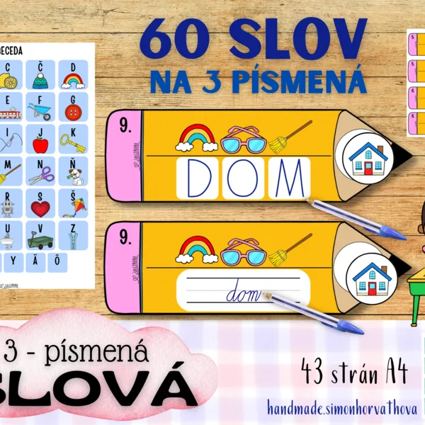 Slová na 3 písmená, Slová, Abeceda, Aktivity s abecedou, Čítanie, Písanie
