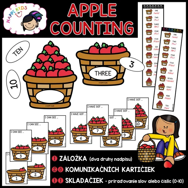 APPLE COUNTING - skladačky, kartičky a záložky