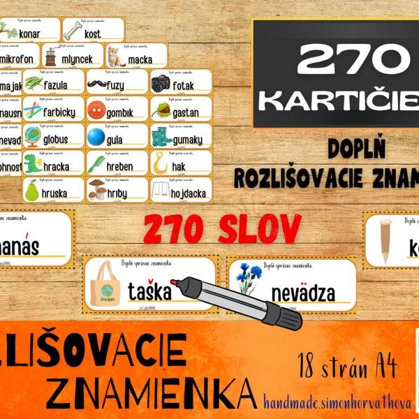 ROZLIŠOVACIE ZNAMIENKA KARTIČKY, dĺžeň, mäkčeň, vokáň, dve bodky