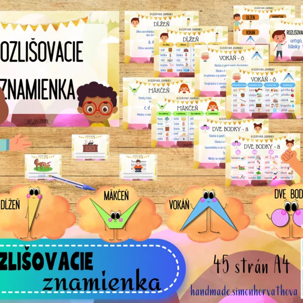 ROZLIŠOVACIE ZNAMIENKA - náučný materiál, dĺžeň, mäkčeň, vokáň, dve bodky