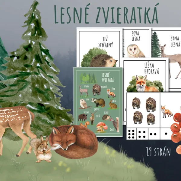 ZVIERATKÁ V LESE, lesné zvieratká, poznávame lesné zvieratká, štipcovačka, stopy zvieratiek, obrázkový materiál na magnetickú tabuľu