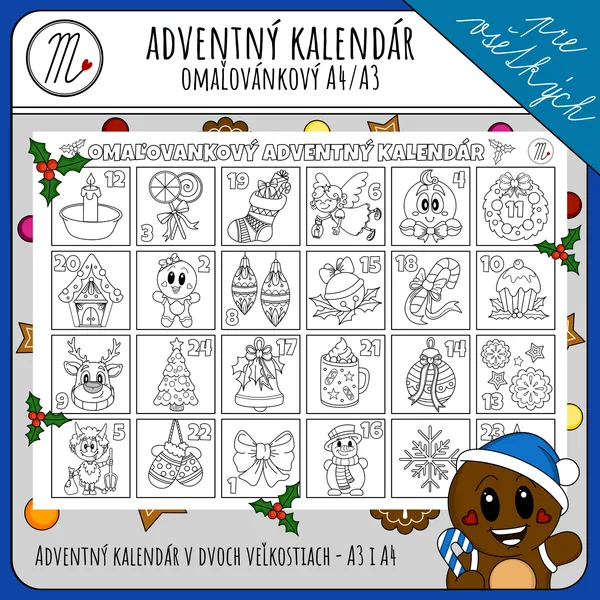 Omaľovánkový adventný kalendár A4 aj A3