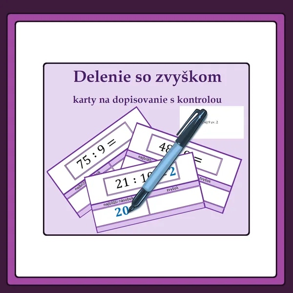 Delenie so zvyškom - karty na dopisovanie s kontrolou