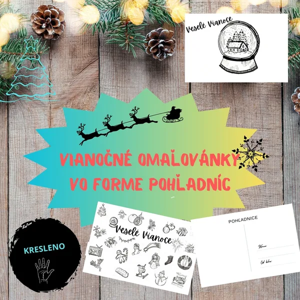 Vianočné pohľadnice s omaľovánkami