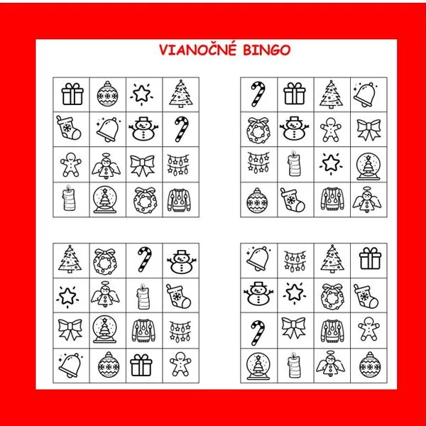 Vianočné BINGO na vymaľovávanie 