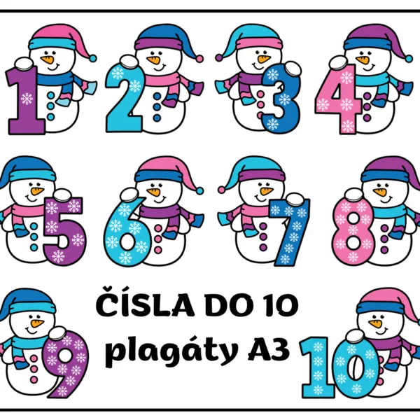 Snehuliaci - čísla do 10 - plagáty A3