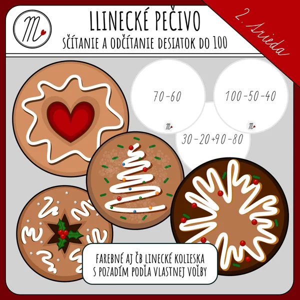  Linecké pečivo - sčítanie a odčítanie desiatok do 100