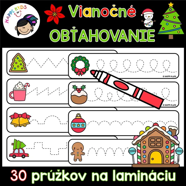 VIANOČNÉ OBŤAHOVANIE – grafomotorické prúžky