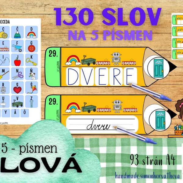 Slová na 5 písmen, Slová, Abeceda, Aktivity s abecedou, Čítanie, Písanie