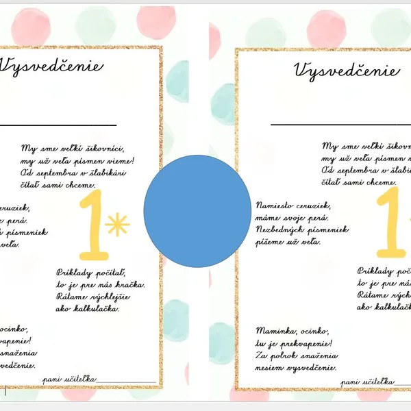 Vysvedčenie pre šikovných prvákov