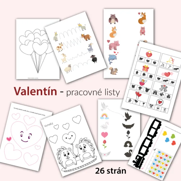 Valentínske pracovné listy pre škôlkárov