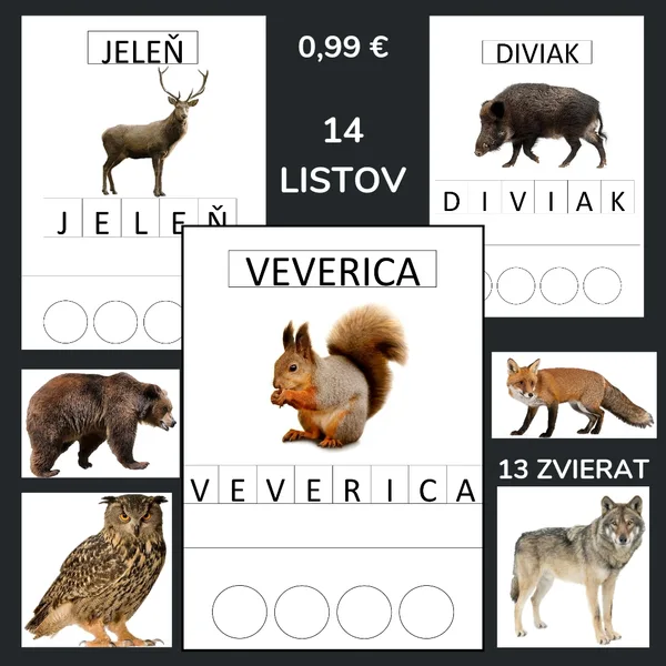 Lesné zvieratká - písanie, slabiky